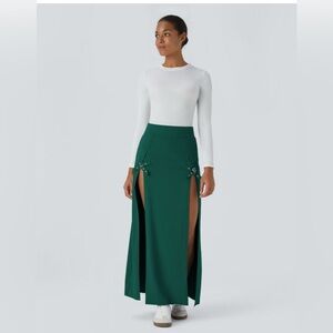 Halara High Waisted Decorative Buckle Split 2-in-1 Maxi Casual Skirt medium NEW